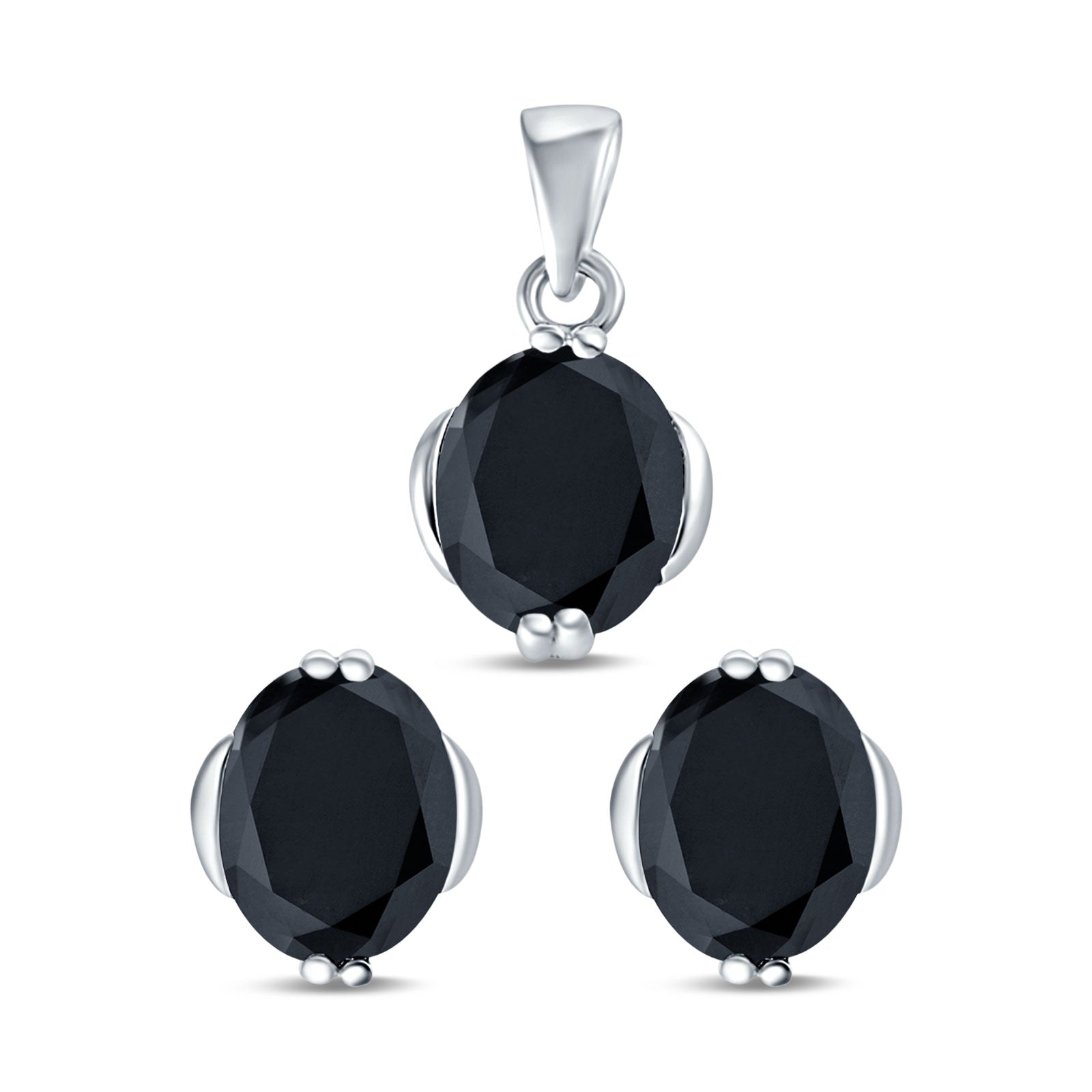 Jewelry Matching Set Pendant Earring Oval Simulated CZ 925 Sterling Silver