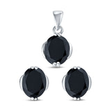Jewelry Matching Set Pendant Earring Oval Simulated CZ 925 Sterling Silver