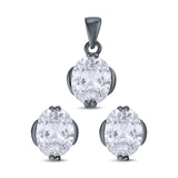 Jewelry Matching Set Pendant Earring Oval Simulated CZ 925 Sterling Silver