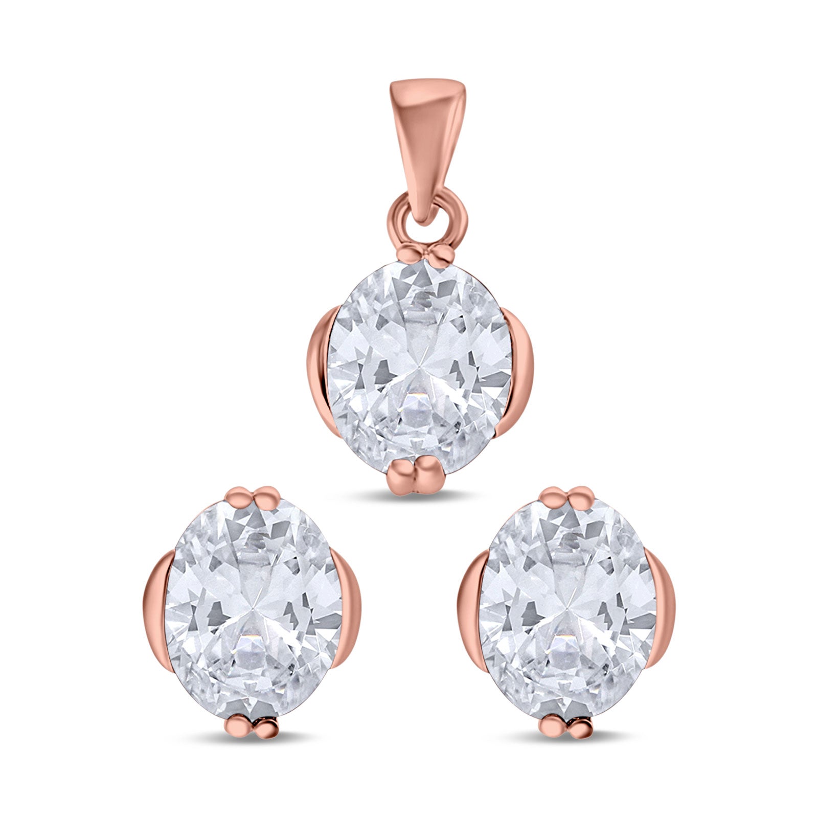 Jewelry Matching Set Pendant Earring Oval Simulated CZ 925 Sterling Silver