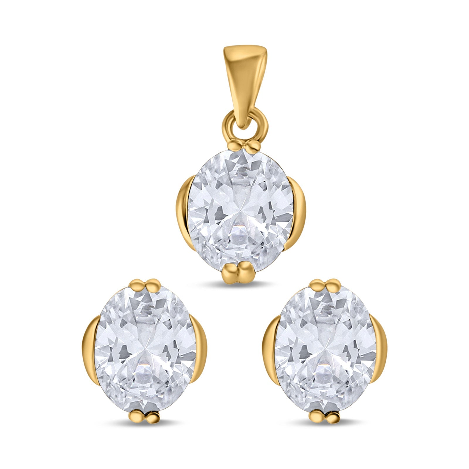 Jewelry Matching Set Pendant Earring Oval Simulated CZ 925 Sterling Silver