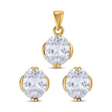Jewelry Matching Set Pendant Earring Oval Simulated CZ 925 Sterling Silver