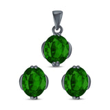 Jewelry Matching Set Pendant Earring Oval Simulated CZ 925 Sterling Silver