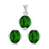 Jewelry Matching Set Pendant Earring Oval Simulated CZ 925 Sterling Silver