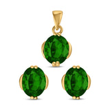 Jewelry Matching Set Pendant Earring Oval Simulated CZ 925 Sterling Silver