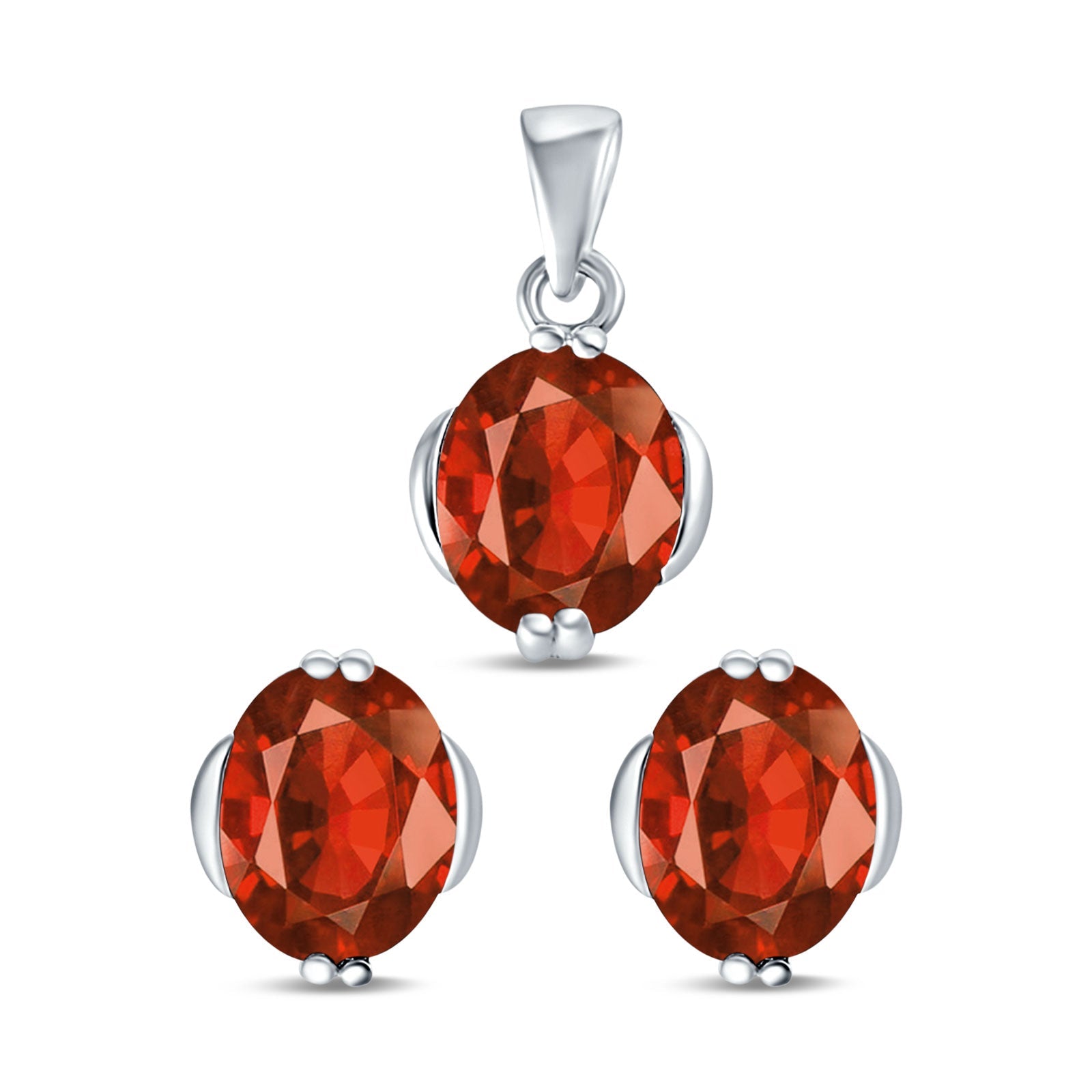 Jewelry Matching Set Pendant Earring Oval Simulated CZ 925 Sterling Silver