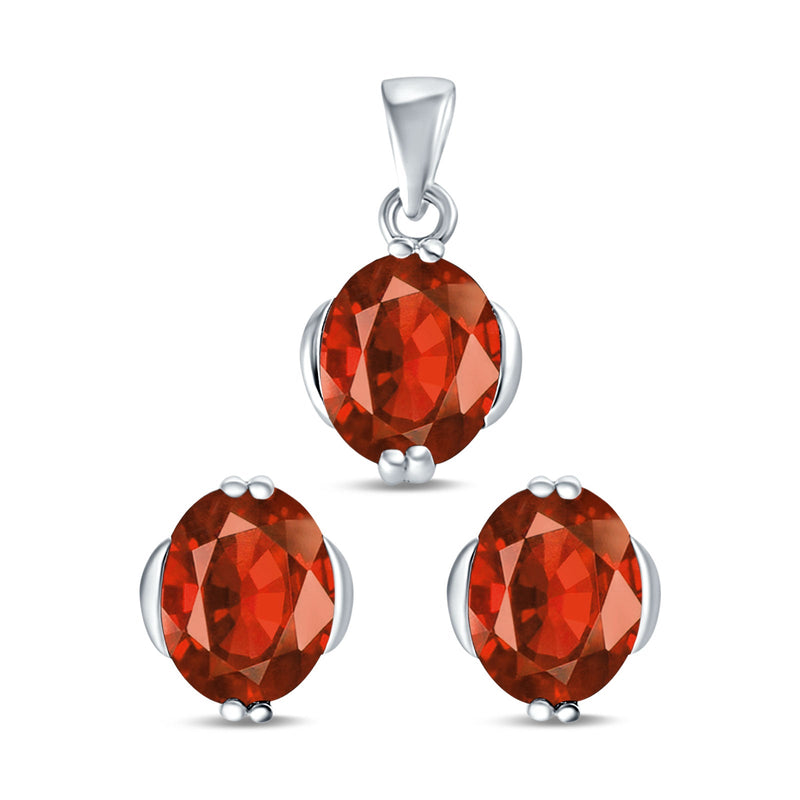 Jewelry Matching Set Pendant Earring Oval Simulated CZ 925 Sterling Silver