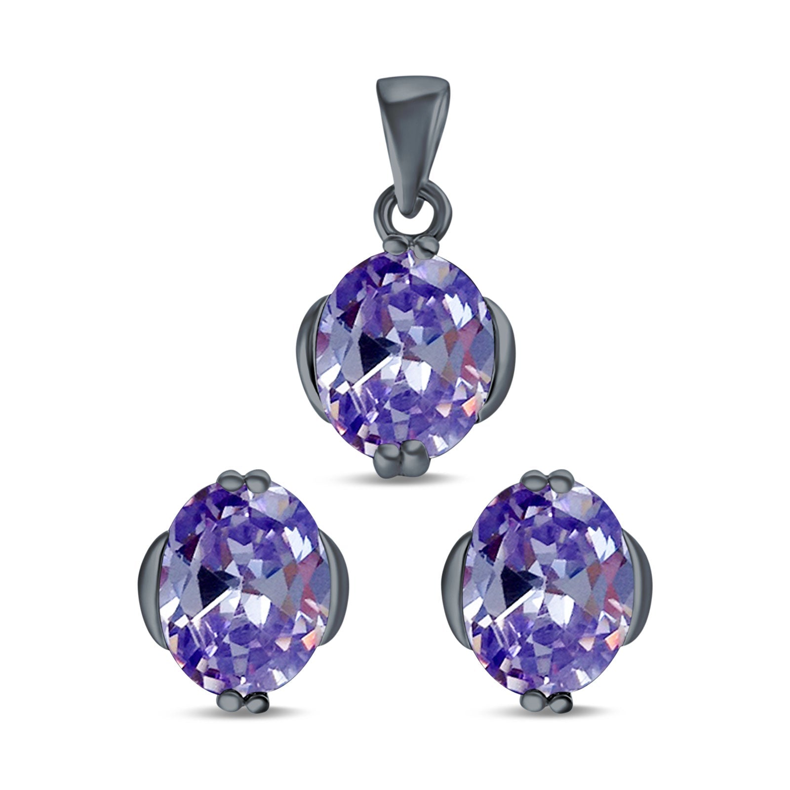 Jewelry Matching Set Pendant Earring Oval Simulated CZ 925 Sterling Silver