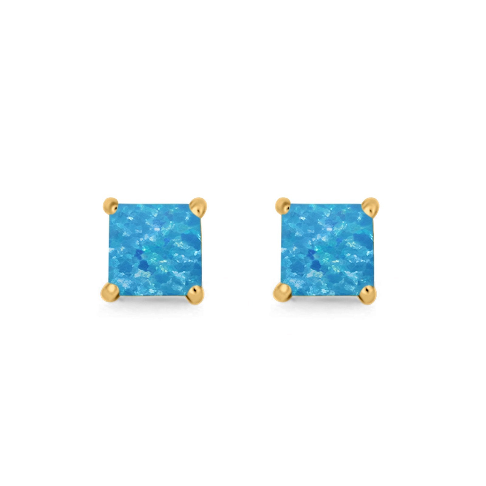 Halo Stud Earrings Princess Cut Lab Created Opal 925 Sterling Silver 7mm