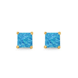 Halo Stud Earrings Princess Cut Lab Created Opal 925 Sterling Silver 7mm