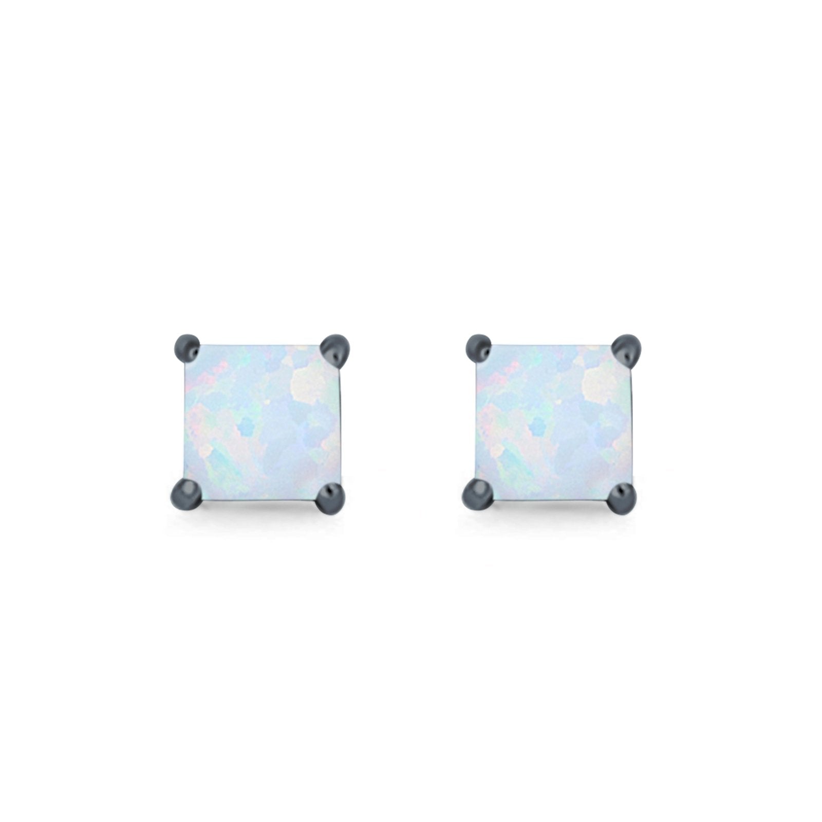 Halo Stud Earrings Princess Cut Lab Created Opal 925 Sterling Silver 7mm
