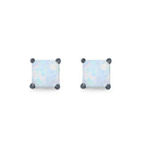 Halo Stud Earrings Princess Cut Lab Created Opal 925 Sterling Silver 7mm