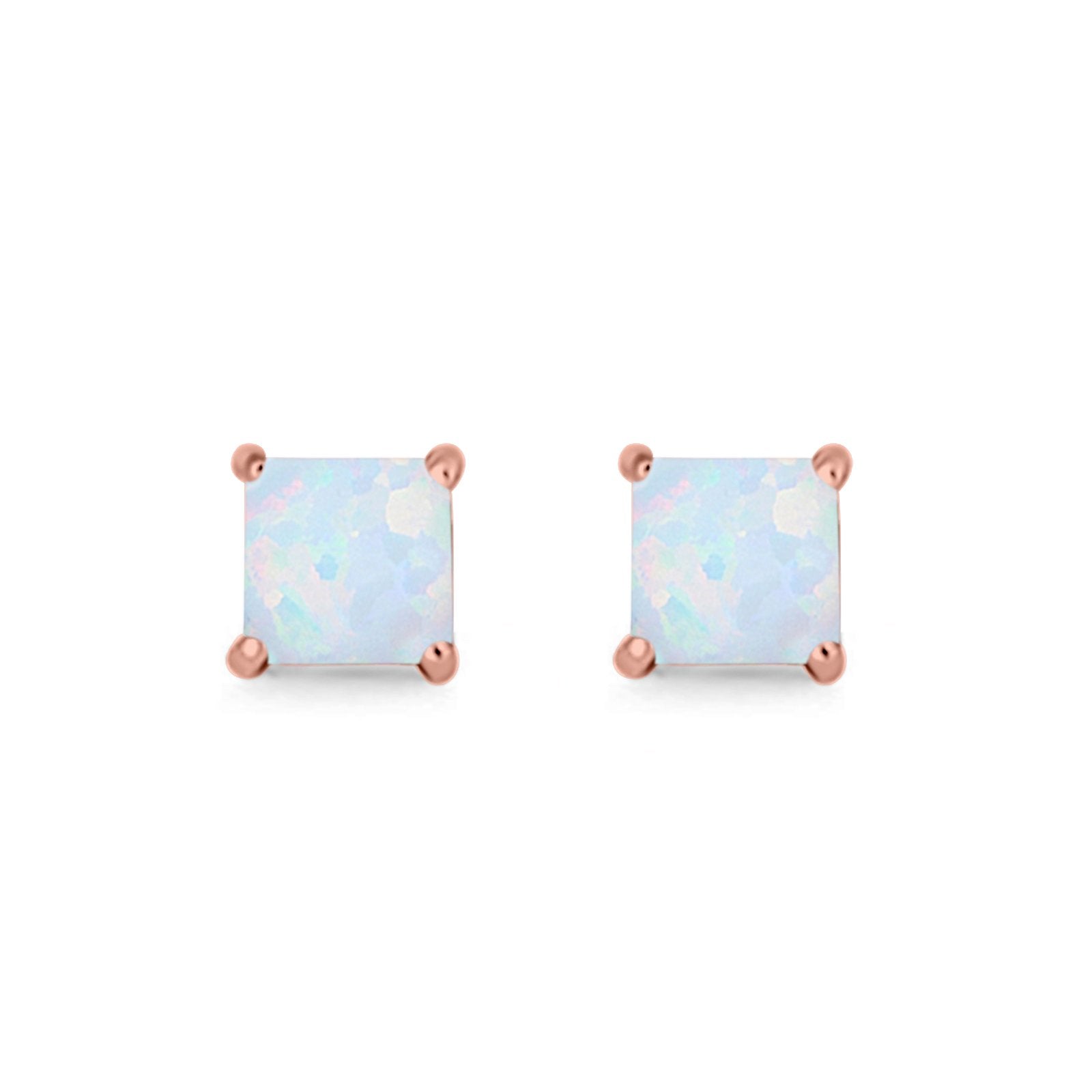 Halo Stud Earrings Princess Cut Lab Created Opal 925 Sterling Silver 7mm