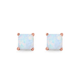 Halo Stud Earrings Princess Cut Lab Created Opal 925 Sterling Silver 7mm
