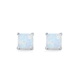 Halo Stud Earrings Princess Cut Lab Created Opal 925 Sterling Silver 7mm