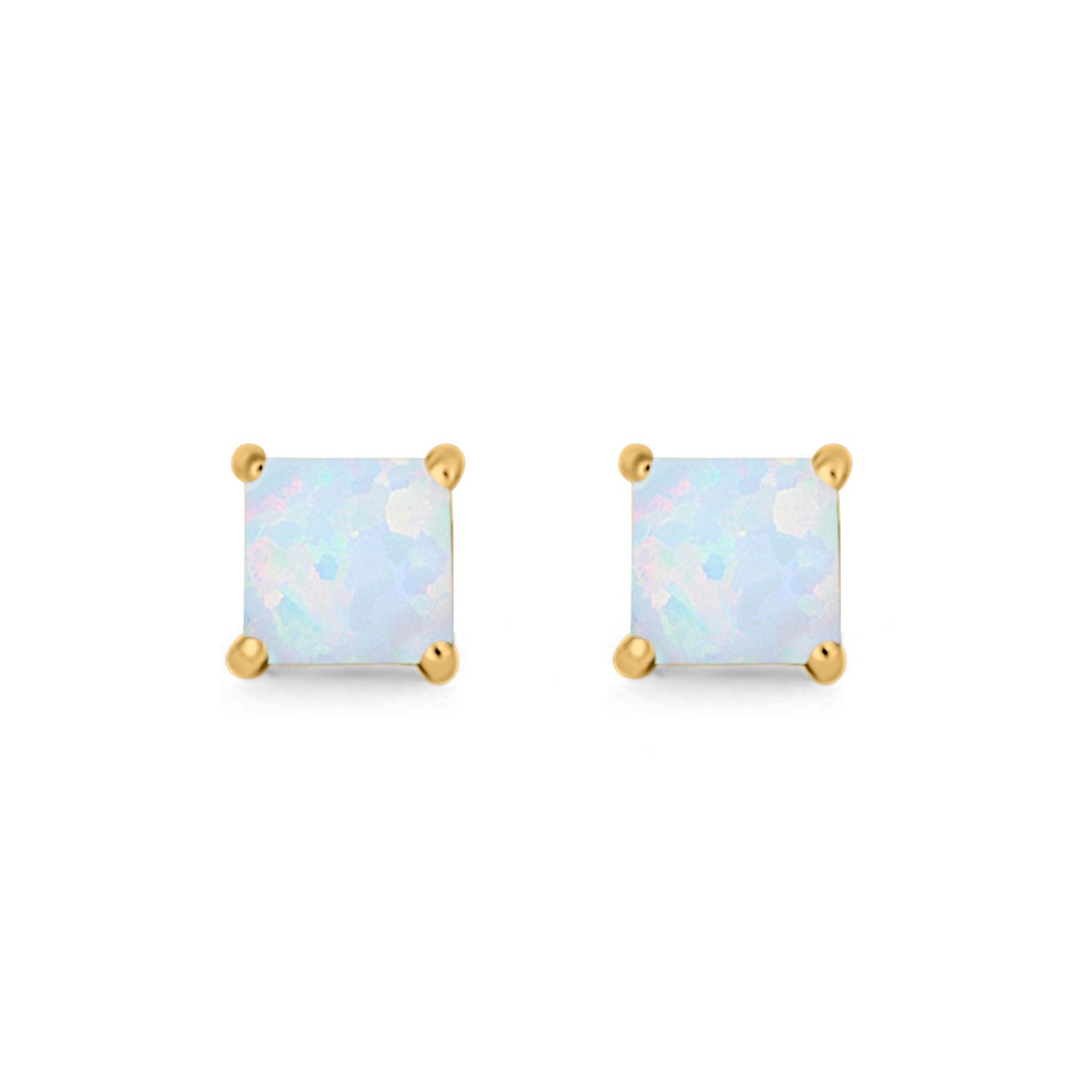Halo Stud Earrings Princess Cut Lab Created Opal 925 Sterling Silver 7mm