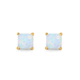Halo Stud Earrings Princess Cut Lab Created Opal 925 Sterling Silver 7mm