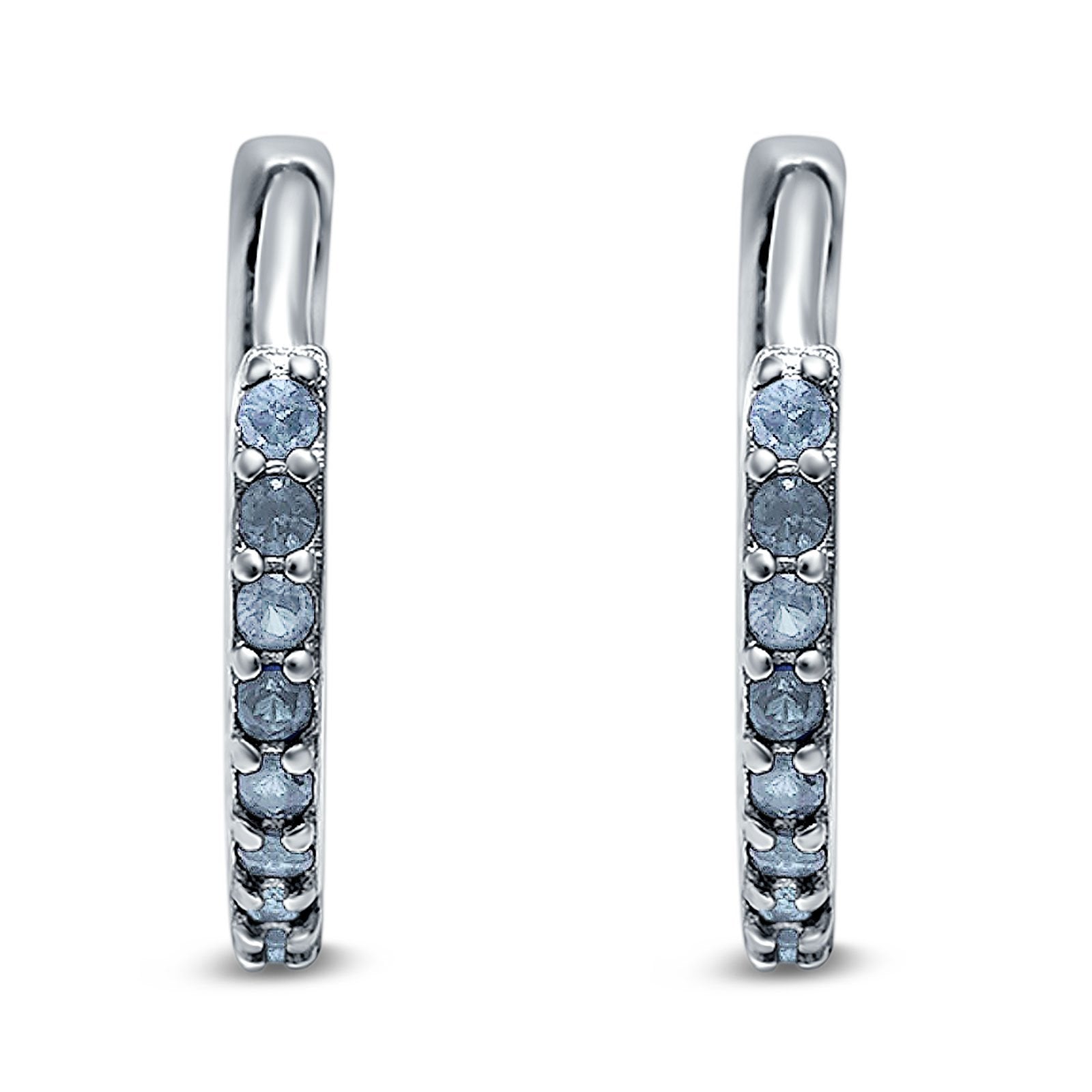 Half Eternity Huggie Hoop Earrings Round Simulated Cubic Zirconia 925 Sterling Silver (16mm)