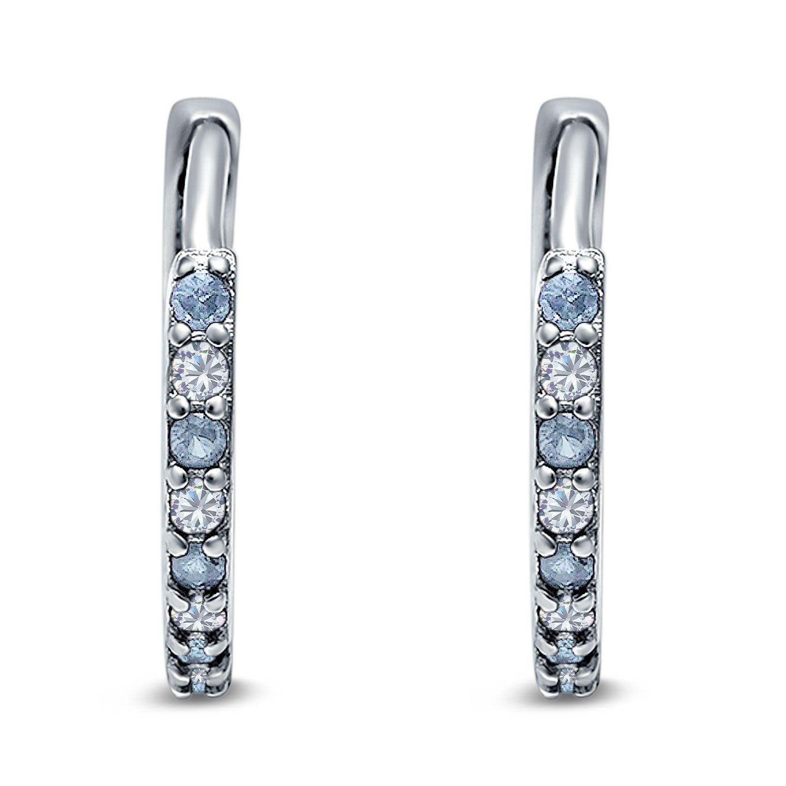 Half Eternity Huggie Hoop Earrings Round Simulated Cubic Zirconia 925 Sterling Silver (16mm)