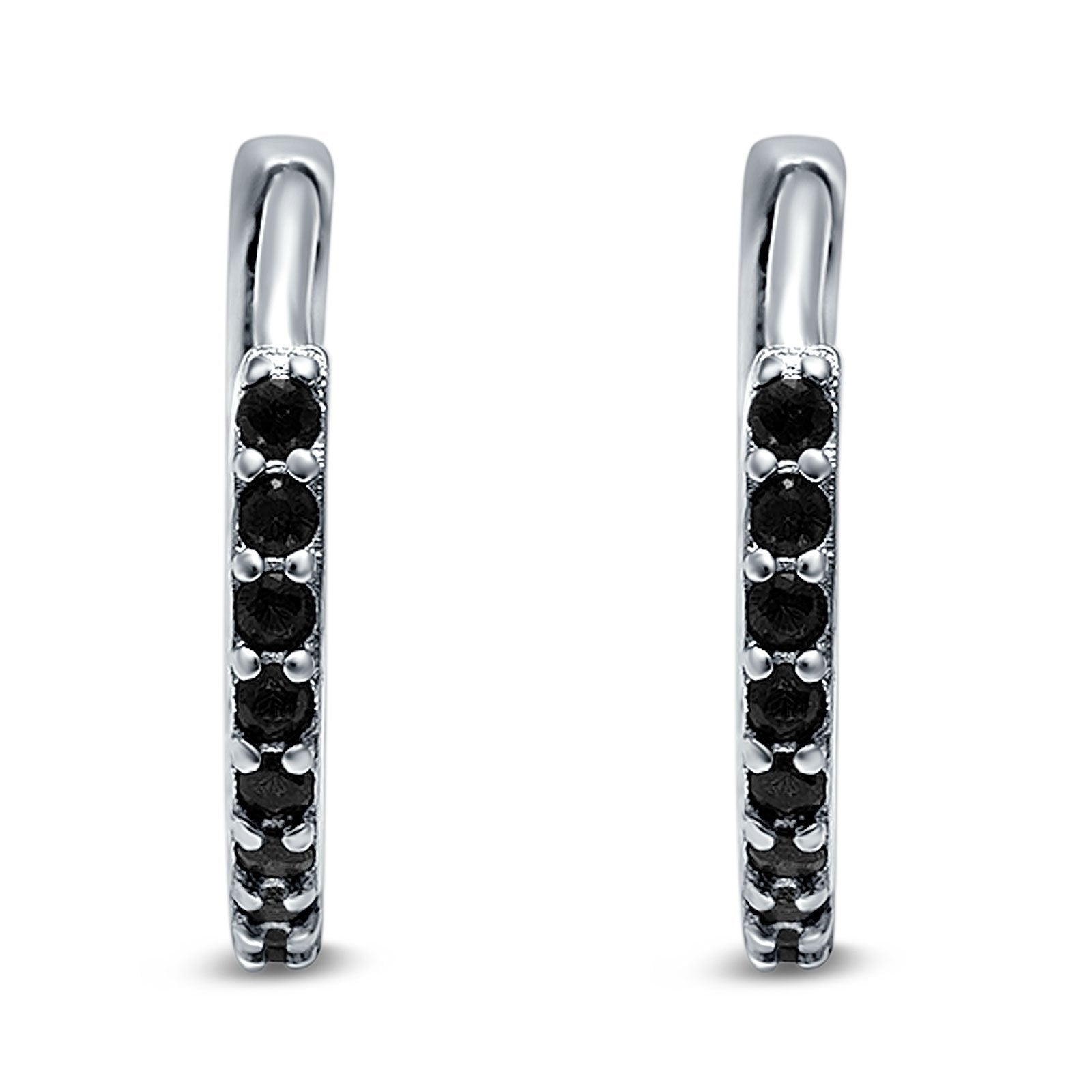 Half Eternity Huggie Hoop Earrings Round Simulated Cubic Zirconia 925 Sterling Silver (16mm)
