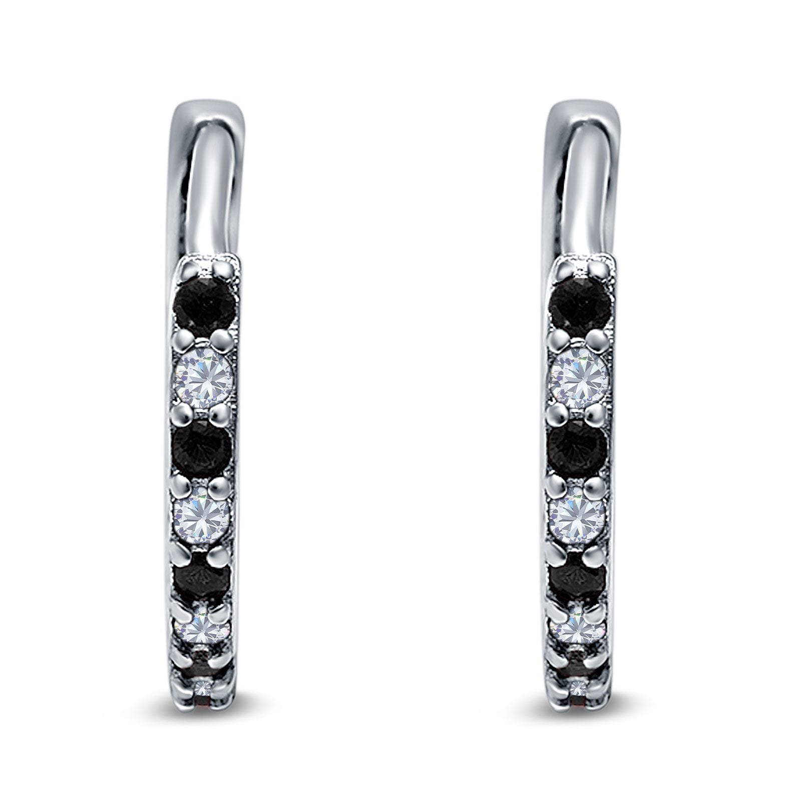 Half Eternity Huggie Hoop Earrings Round Simulated Cubic Zirconia 925 Sterling Silver (16mm)