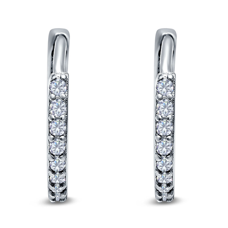 Half Eternity Huggie Hoop Earrings Round Simulated Cubic Zirconia 925 Sterling Silver (16mm)