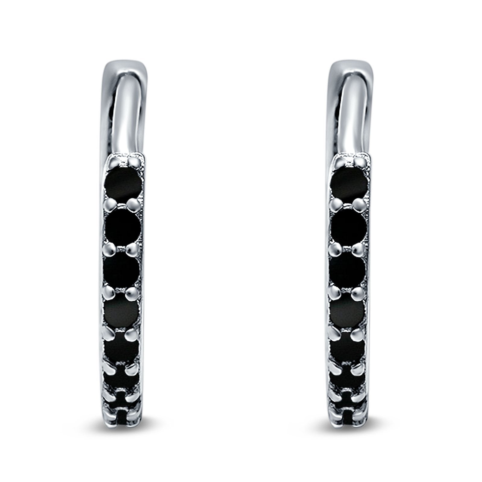 Half Eternity Huggie Hoop Earrings Round Simulated Cubic Zirconia 925 Sterling Silver (16mm)