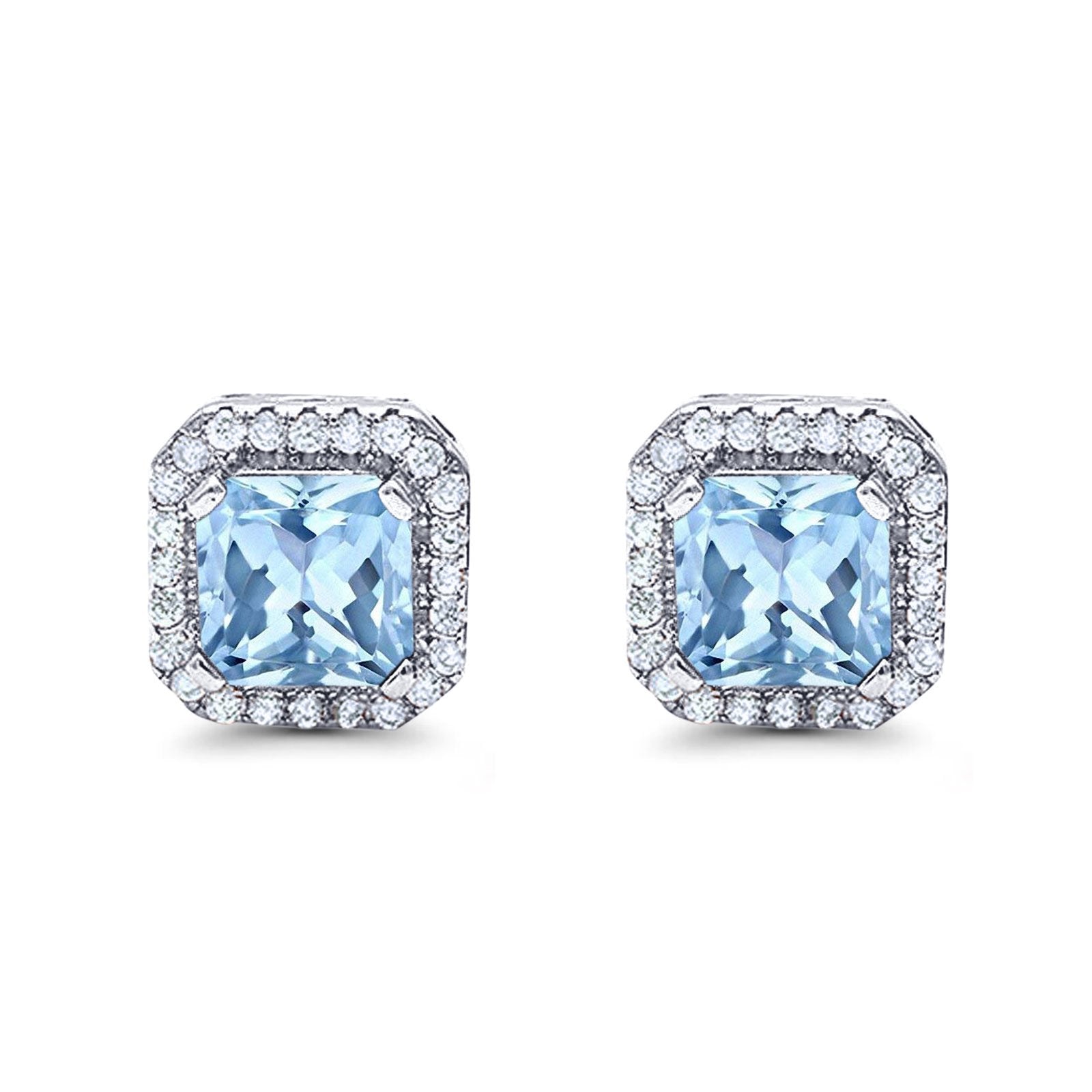 Stud Earrings Wedding Bridal Princess Simulated Cubic Zirconia Solid 925 Sterling Silver