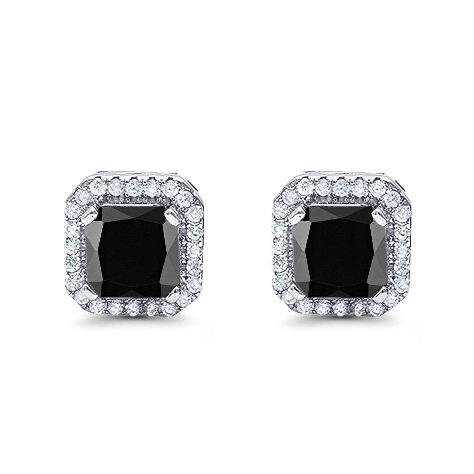 Stud Earrings Wedding Bridal Princess Simulated Cubic Zirconia Solid 925 Sterling Silver