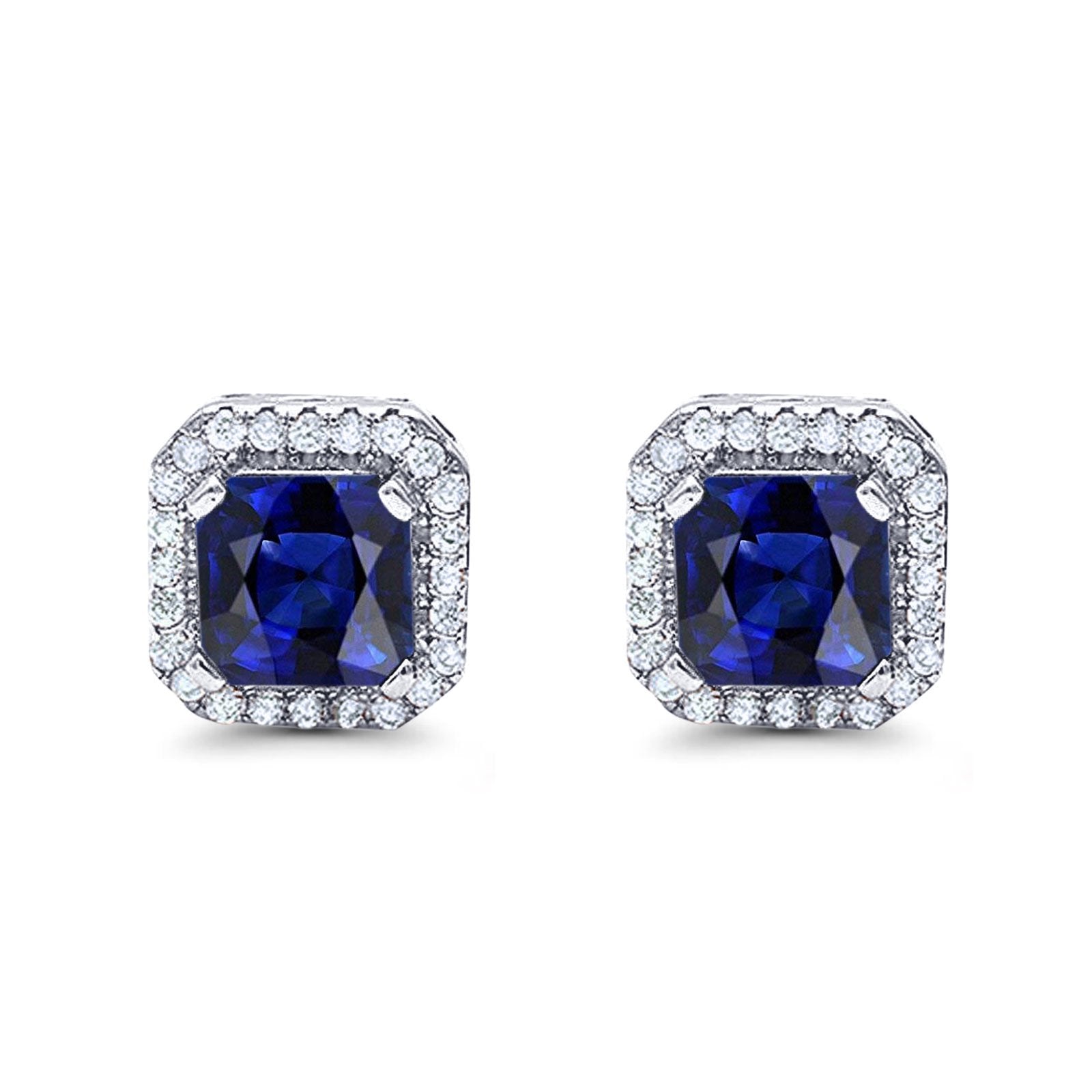 Stud Earrings Wedding Bridal Princess Simulated Cubic Zirconia Solid 925 Sterling Silver
