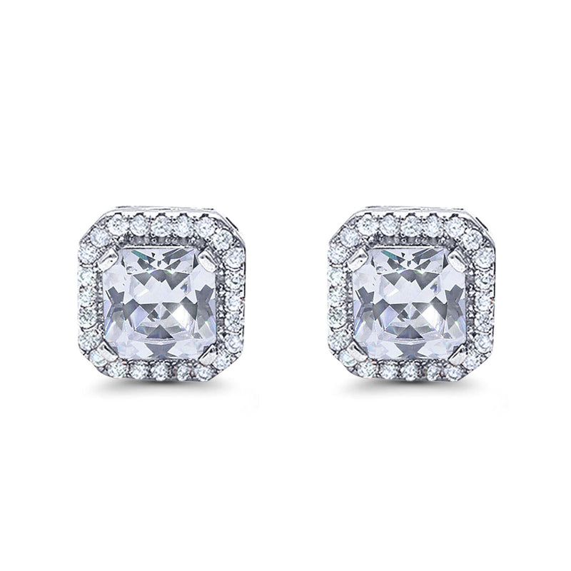 Stud Earrings Wedding Bridal Princess Simulated Cubic Zirconia Solid 925 Sterling Silver