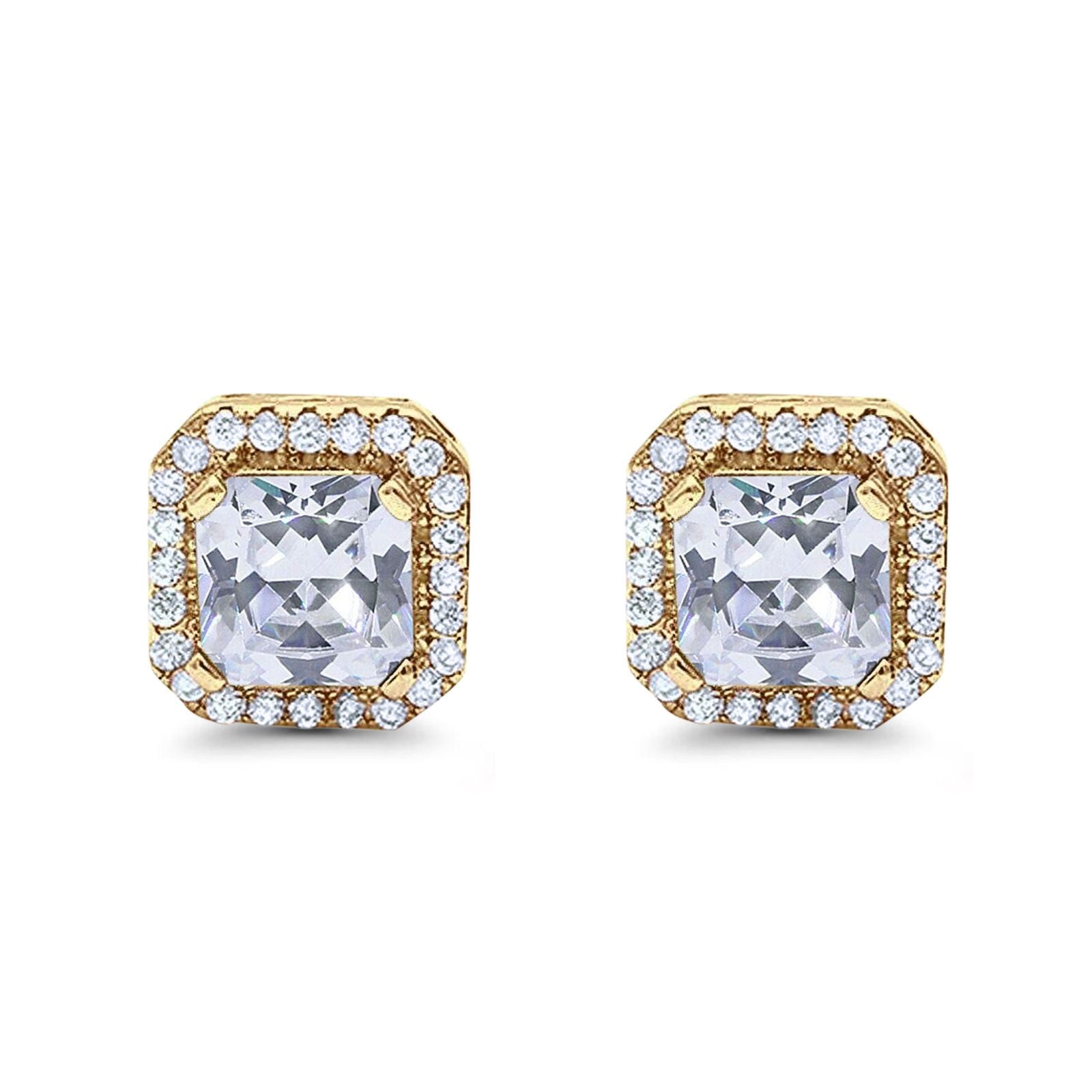 Stud Earrings Wedding Bridal Princess Simulated Cubic Zirconia Solid 925 Sterling Silver