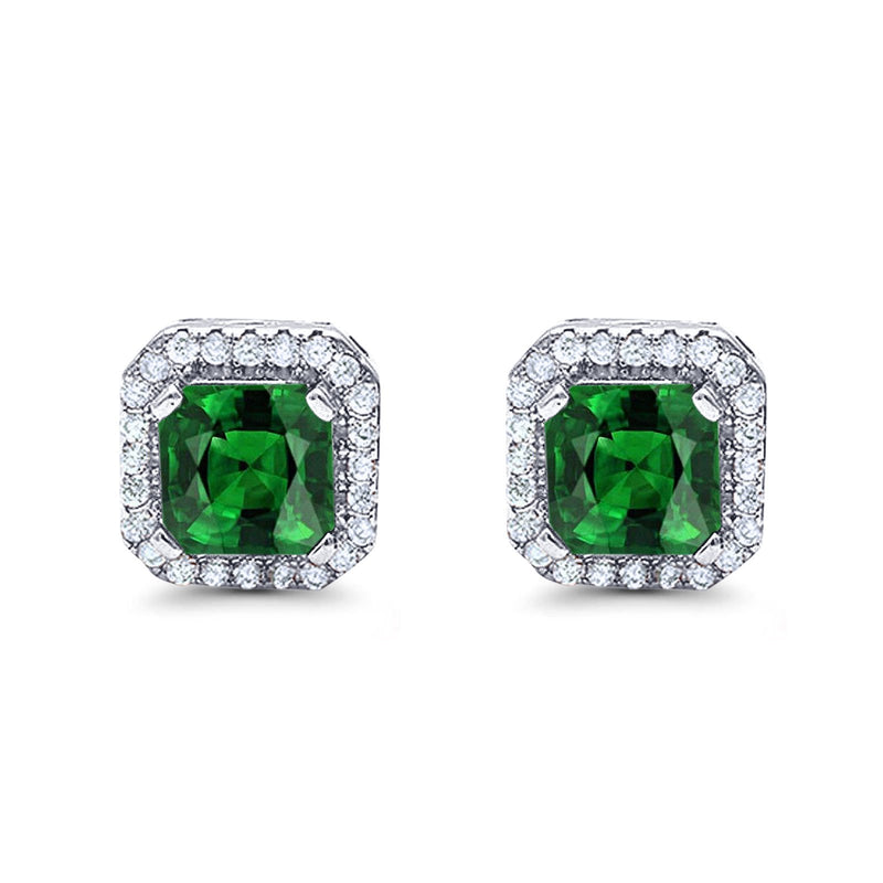 Stud Earrings Wedding Bridal Princess Simulated Cubic Zirconia Solid 925 Sterling Silver