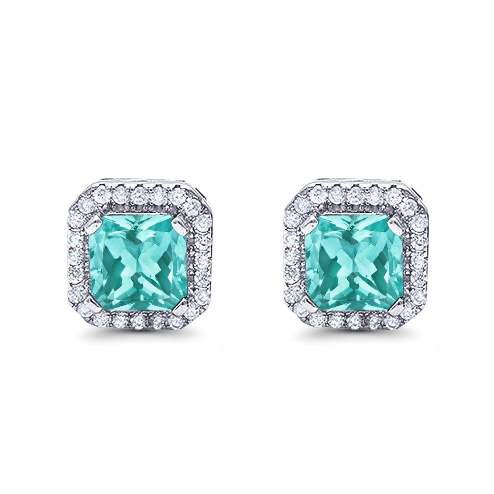 Stud Earrings Wedding Bridal Princess Simulated Cubic Zirconia Solid 925 Sterling Silver