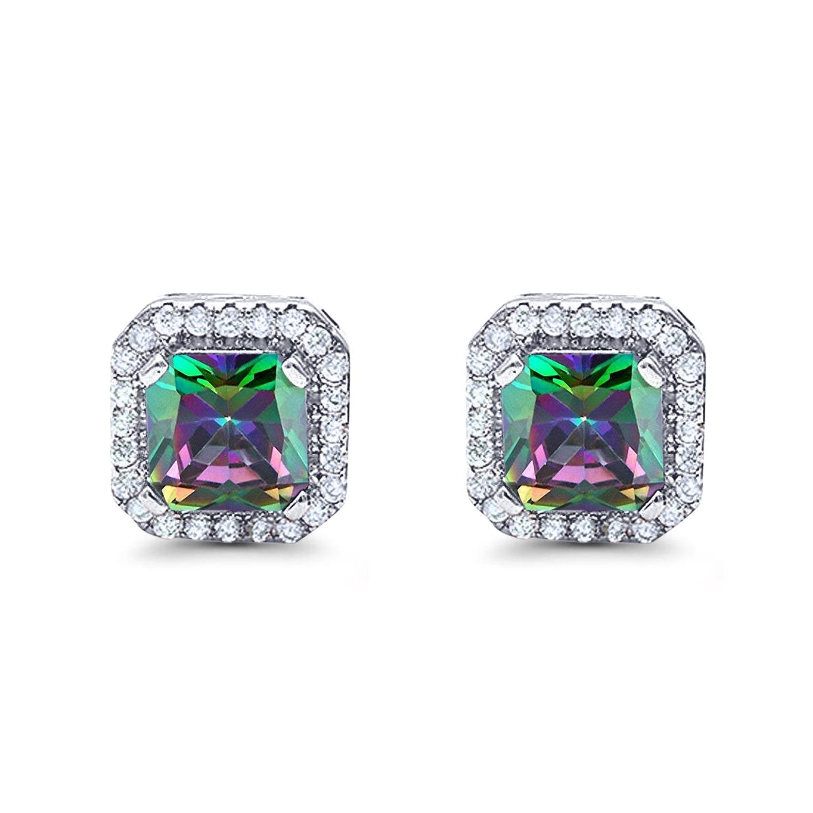 Stud Earrings Wedding Bridal Princess Simulated Cubic Zirconia Solid 925 Sterling Silver