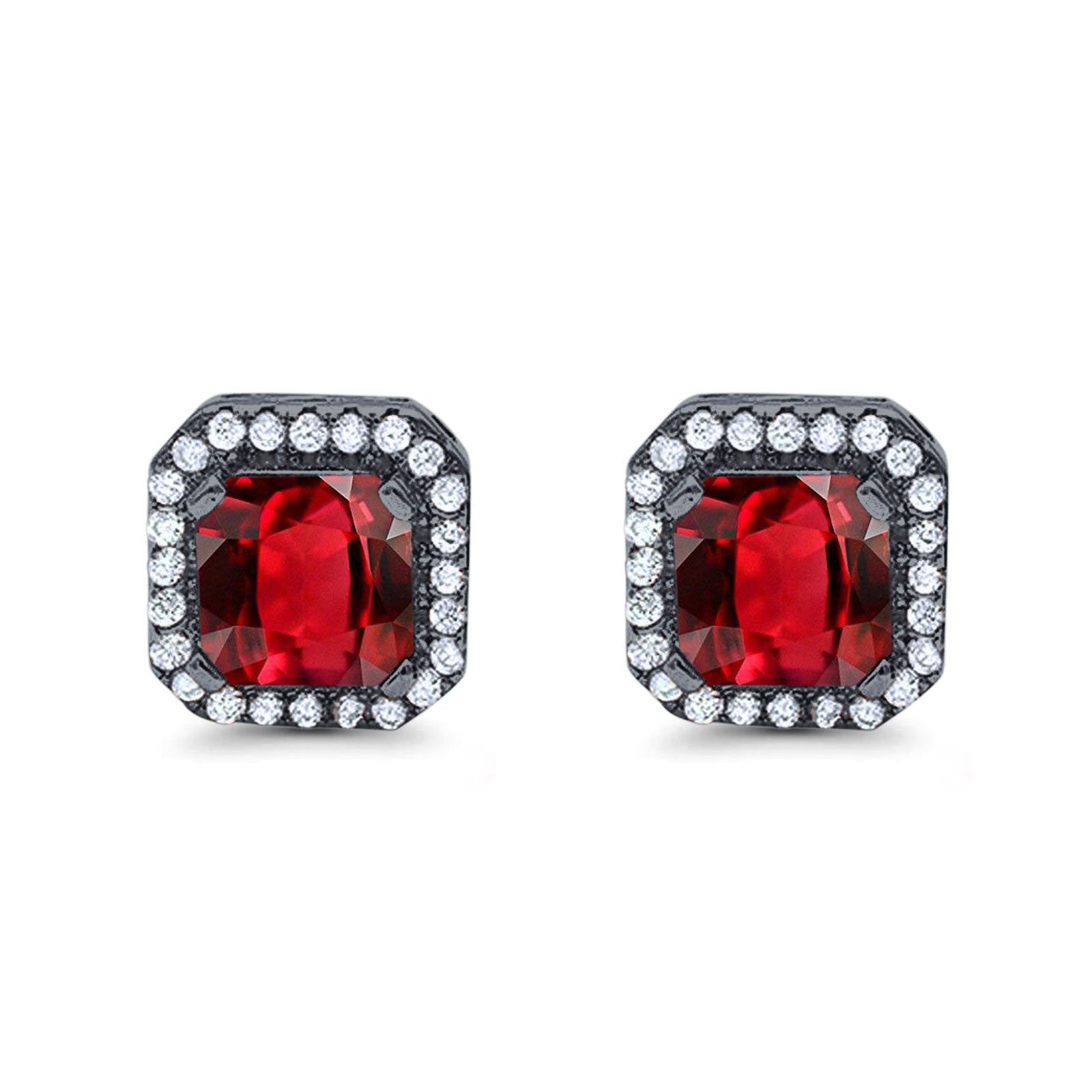 Stud Earrings Wedding Bridal Princess Simulated Cubic Zirconia Solid 925 Sterling Silver