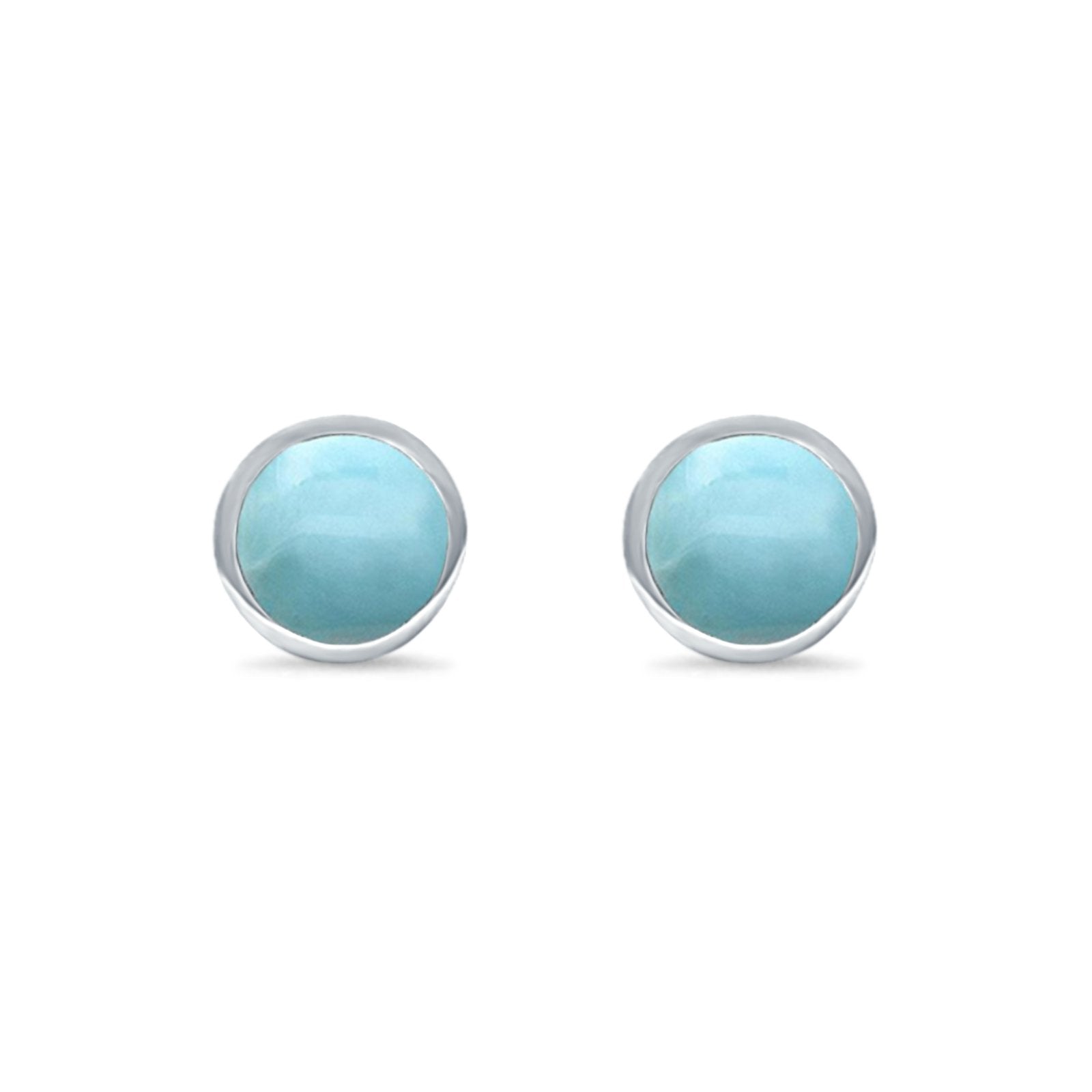 Bezel Stud Earring Round Lab Created Opal 925 Sterling Silver (7mm)