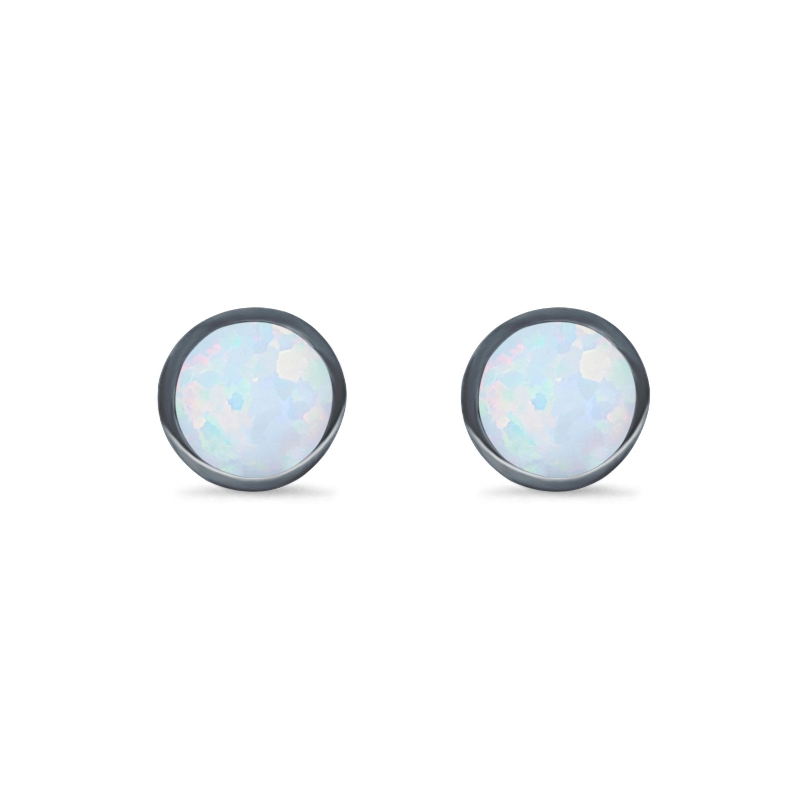 Bezel Stud Earring Round Lab Created Opal 925 Sterling Silver (7mm)