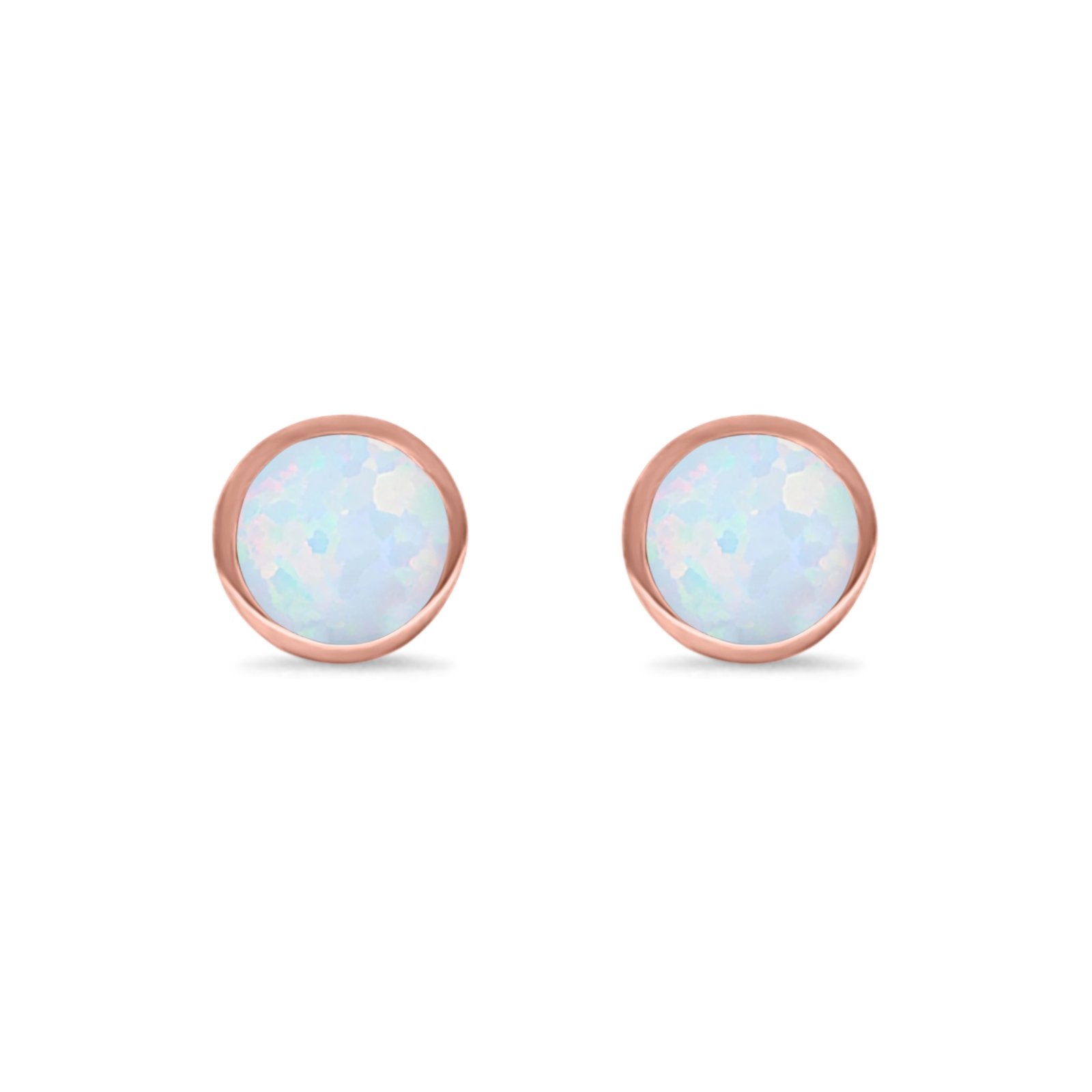 Bezel Stud Earring Round Lab Created Opal 925 Sterling Silver (7mm)