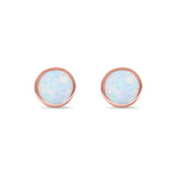Bezel Stud Earring Round Lab Created Opal 925 Sterling Silver (7mm)