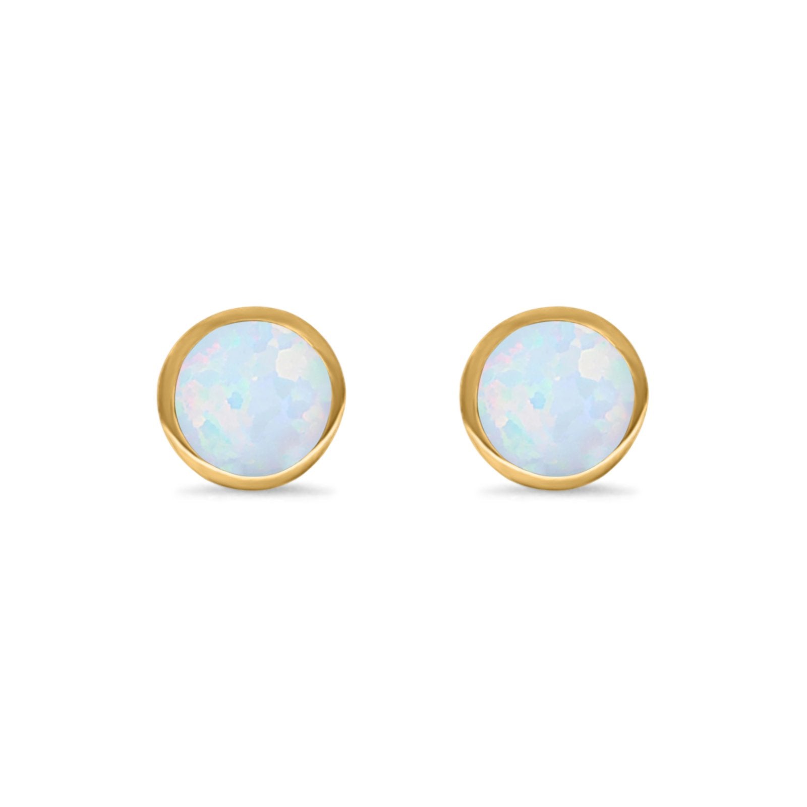 Bezel Stud Earring Round Lab Created Opal 925 Sterling Silver (7mm)