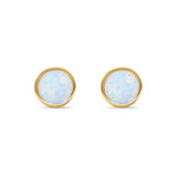 Bezel Stud Earring Round Lab Created Opal 925 Sterling Silver (7mm)