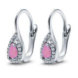 Halo Teardrop Lever Back Earrings Pear Lab Created Opal 925 Sterling Silver