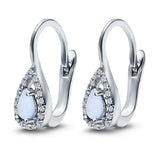 Halo Teardrop Lever Back Earrings Pear Lab Created Opal 925 Sterling Silver