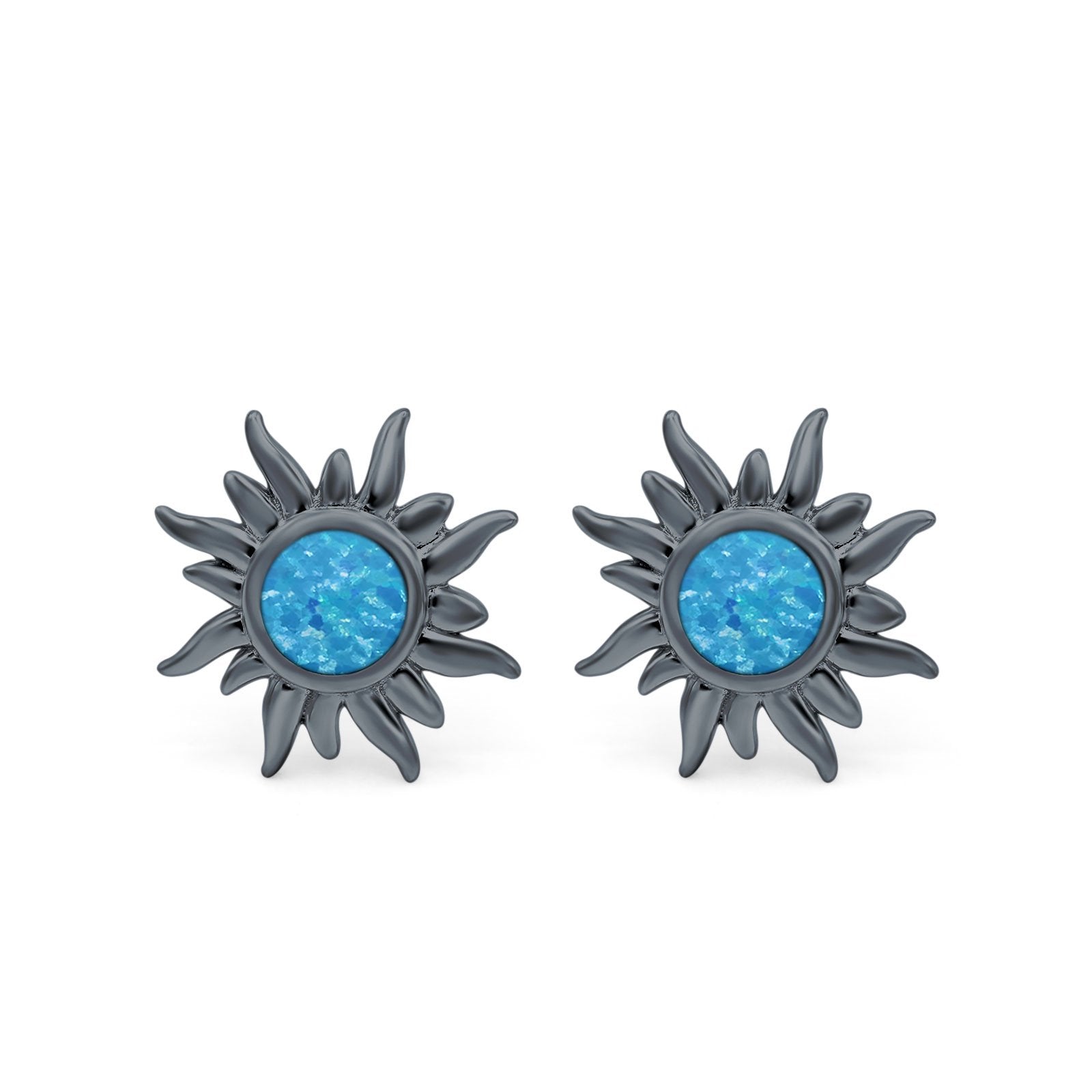 Sun Stud Earrings Created Opal 925 Sterling Silver (6.26mm)