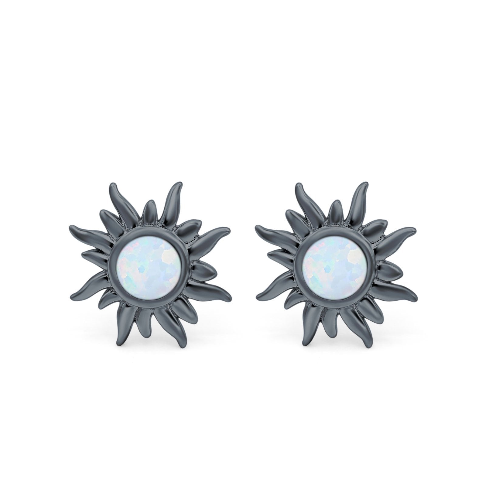 Sun Stud Earrings Created Opal 925 Sterling Silver (6.26mm)