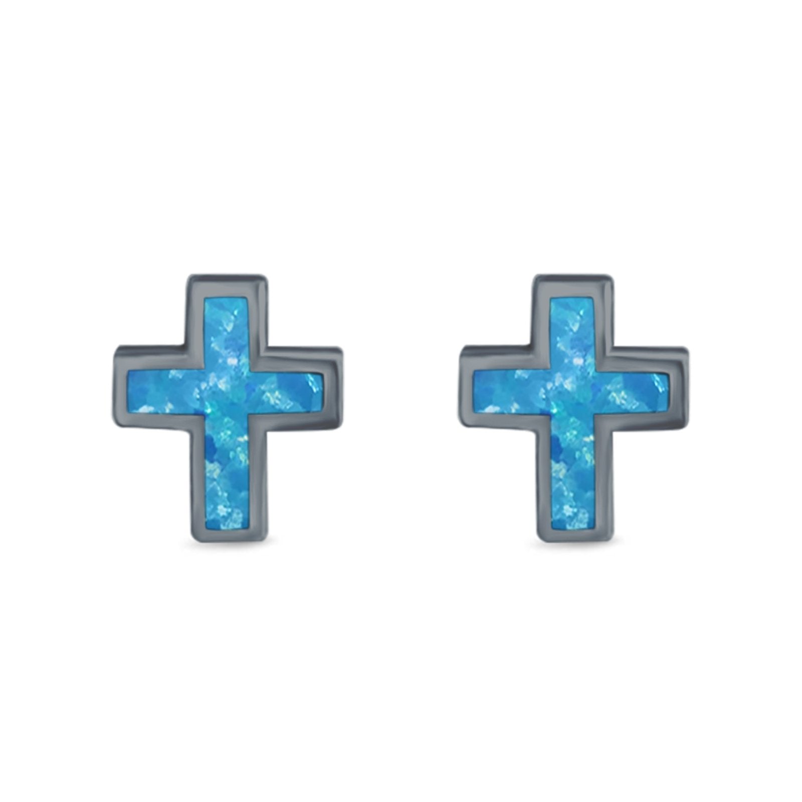 Cross Stud Earrings Lab Created Opal 925 Sterling Silver