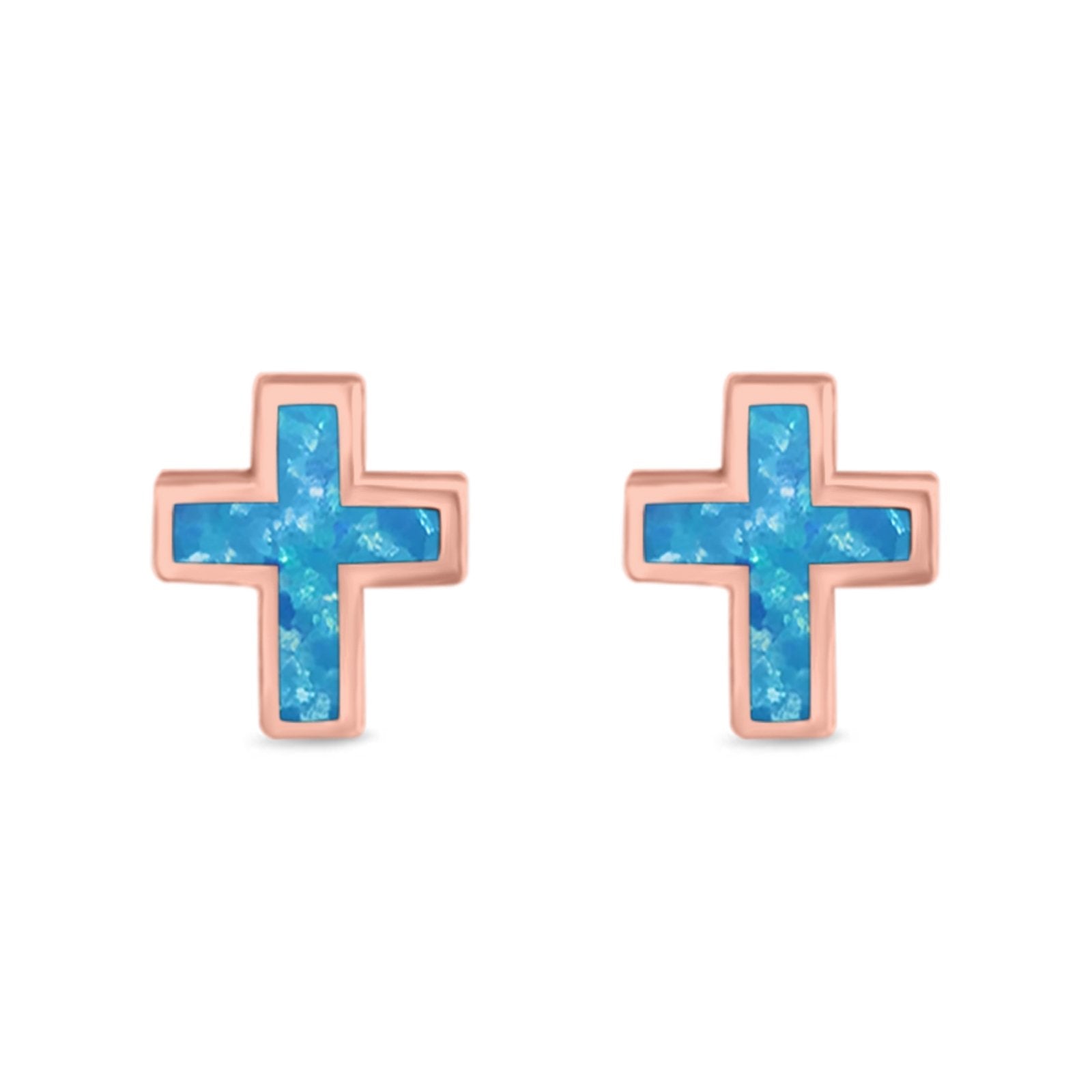 Cross Stud Earrings Lab Created Opal 925 Sterling Silver