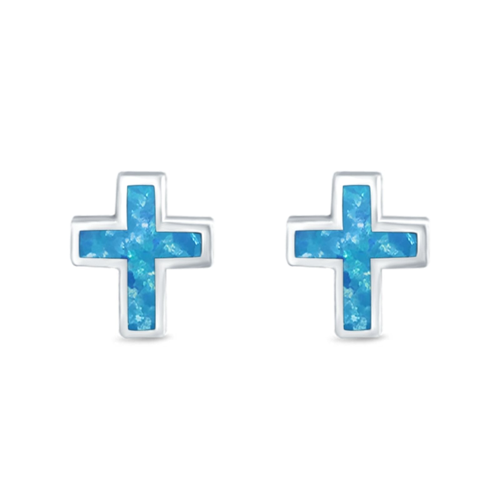 Cross Stud Earrings Lab Created Opal 925 Sterling Silver