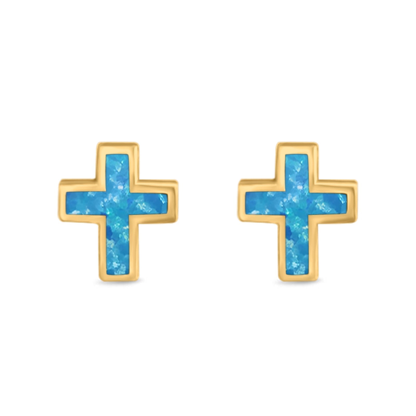 Cross Stud Earrings Lab Created Opal 925 Sterling Silver